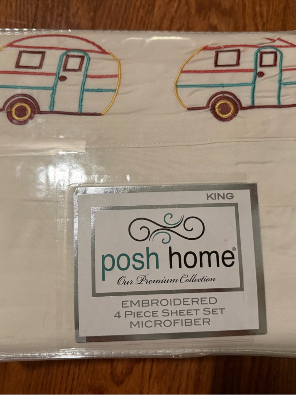 Posh Home King Embroidered 4-Piece Sheet Set in Cream with Multicolor Accent, RV
